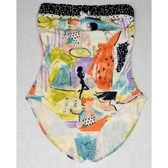 Vintage Swimsuit Gottex Size 12 90s Strapless Retro Beach Cafe Scene Made Israel