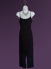 90’s Y2K Vintage Black Rhinestone Jumpsuit Sheer Overlay Made In USA, Size XS-S