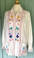 MINT 50s Cristina’s Boutique Mexican Tourist Shirt Hand Chain-Stitch Embroidery
