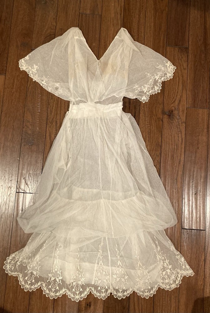 Antique 1910s Edwardian tea dress lawn dress ivory net XS