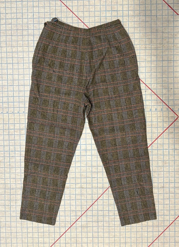 Vintage 1950s Nylon Wool Pants Women’s Tailored High Waist Glen Check Plaid