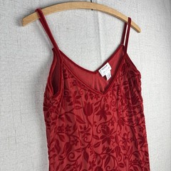 Y2K Crushed Red Velvet Babydoll Cami Burnout Vintage Lingerie S M L Vampy Vixen