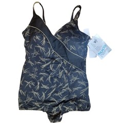 1980s Robby Len Aquacize Swimsuit 24W | Black & Gold Chlorine-Resistant – NWT