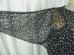 BETSY & ADAM Vtg 70s Sheer Black Polka Dots Batwing Ruffle Dress-Bust 36/2XS-XS