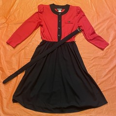 Tabby of California Dress Women Size 8P (Small) Red Black Belted Vintage 80s