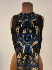 VICTORIAN 19TH C SCULPTED VELVET DRESS FRONT W PEACOCK FEATHER PATTERN