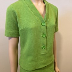 Vtg 60s Kimberly Knitwear Skirt Suit Set Lime Green Wool Mohair Mod Retro MCM