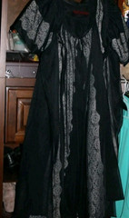 Peignoir Robe and Gown Set Black Sheer Nylon White Lace Vintage Size Medium