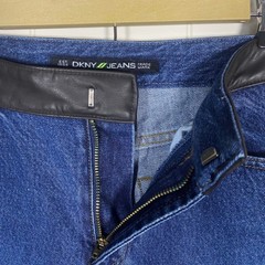 Y2K VTG DKNY JEANS Women Denim Faux Leather Waist Straight Jeans Size 6