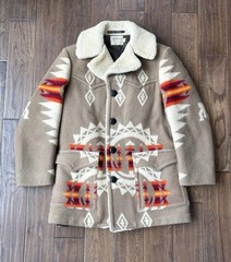 Vintage 70s Pendleton Chief Joseph Harding Aztec Wool Coat Shearling Collar