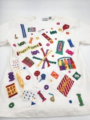 Vintage 90s Embroidered Beaded Candy Sweets Shirt Top sz M Cedars NOS Unique