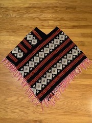 Vintage V Shaped WOMENS Poncho One Size Boho Hippie Pullover Coverup FLAWS Shawl