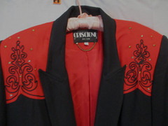Vtg 80s CRISCIONE Red/Black Blazer Jacket~L~Studded Padded Shd Hollywood Glam US