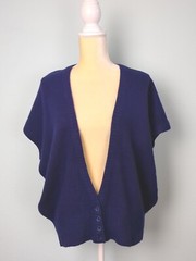 Vintage Ann Lambswool Angora Indigo Blue Blouson Cardigan Sweater Size Medium