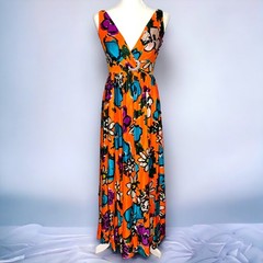 NWT Vintage 60s Fred Perlberg Womens XXS Hand Screen Printed Floral Formal Dress