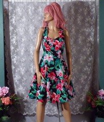 Vintage 80s Floral Halter Dress Size Medium 1980s Retro Rockabilly Summer Party