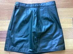 Vintage 90s Comint Very Deep Green Leather Side Zip Miniskirt Sz 7/8