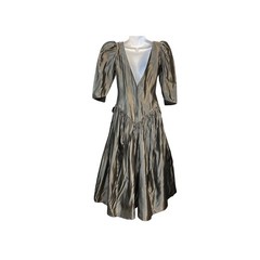 80s Vintage Metallic Taffeta Dress Goth Prom Dark Romance Glamour Old Hollywood