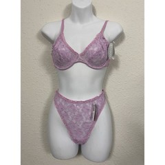 VINTAGE 2PC SET 90S BAMBOO HELENE MILLER NY Sexy Lace PURPLE Bra 34A/SM Panty