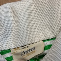 Vintage 70s JCPenney Knit Polo Large Green Dagger Collar Mod Disco Top Preppy
