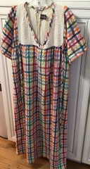 Vintage 70s Karavan Indian Plaid Caftan Lounge maxi dress Boho Cottage Core