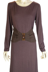 VINTAGE JESSICA HOWARD~MINT!!~BROWN SLINKY KNIT FAUX SUEDE WAIST LONG DRESS 14