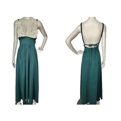 Vintage 70s Strappy Backless Lace Bust Sexy Hostess Prom Party Maxi Dress