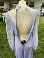 VTG 70s Dress Maxi Polyester Formal Bridesmaid Wedding Purple Sheer Eve Milady