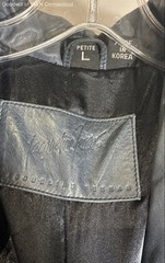 Vintage 90s Jacqueline Ferrar Women’s Navy Leather Shawl Collar Coat Sz PL