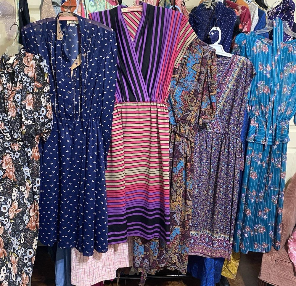 Vtg 1970s 80s LOT Of 6 Secretary Dresses Small-Medium Resale Boho Made in USA
