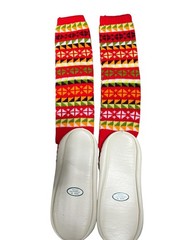 NOS M Vtg 70s Slipper Socks Red Creslan Knit Winnebagos Shoe Vinyl Sole