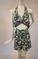 VINTAGE 1940’S SHADOW PRINT COTTON 2 PC PLAYSUIT W JUNGLE HUNTER THEME