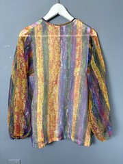 Vintage 70s BONWIT TELLER Womens 14 Rainbow Psychedelic Semi-Sheer Tunic Blouse