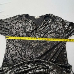 Vintage Judy Smith Black and Silver Metallic Damask Print Cowl Neck Maxi Dress w