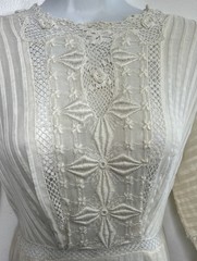 Antique Edwardian Day Dress Cotton Lace Embroidered 1900’s Prairie Long S/M