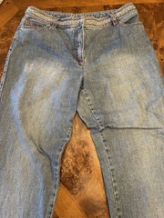 ESCADA VTG LIGHT WASHED RHINESTONE BEADED JEANS SZ44EU(10-12 US)MADE IN TURKEY