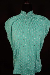 Vintage 1950’s French Green Cotton Blouse White Eyelet Size Large Excellent Cond