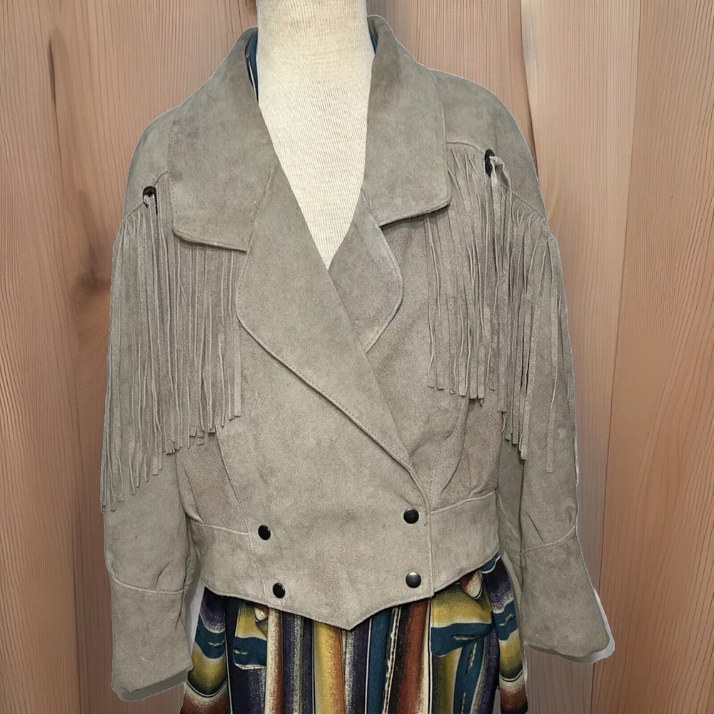 Sky Blue Waters Size L Fringe Jacket Vintage 80’s Biker Western Suede