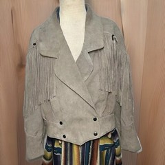 Sky Blue Waters Size L Fringe Jacket Vintage 80’s Biker Western Suede