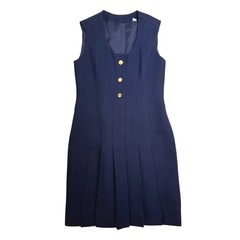 Vintage 60’s Pleated Gold Button Shift Jumper Dress Womens 6 Navy Blue Mod 1960s