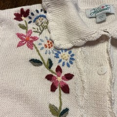 Vintage Haband Cardigan Sweater Large , Embroidered Flowers, 55 Ramie 45 Cotton