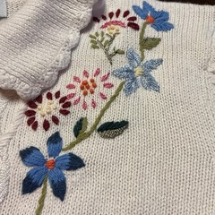Vintage Haband Cardigan Sweater Large , Embroidered Flowers, 55 Ramie 45 Cotton