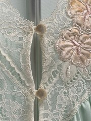 Vintage 70s Shadowline Aqua Mint Lace Robe Nightgown Size Large Sheer Dressing