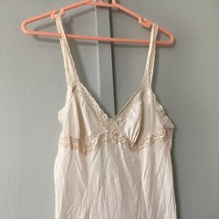 Vintage Olga34 Bust Semi Sheer Cream Nylon & Lace Slip Dress Size Medium Retro
