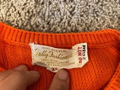 Orange Cardigan Fully Fashioned Hong Kong Mod Acrylic XL Sweater