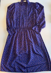 Vintage 12 Miller’s Womens Royal Blue Mid Length Dress Red/Orange Accents 80’s