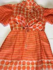 NINA RICCI BOUTIQUE PARIS Orange Polka Dot Dress Vintage 1960s – 70s *Sz Petite