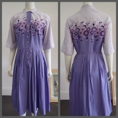 60s/70s VTG Purple Floral Dess Rockabilly, Retro, Pin-Up, Swing, Hipster, Mod