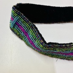 Vintage 80’s 90’s Beaded Belt Adjustable Hook Closure Sneak Head 37.5” Long
