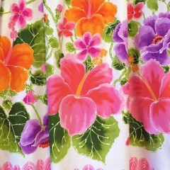 Vintage Ui-Maikai Hawaiian Floral Dress 100% Cotton Tropical Muumuu Pocket